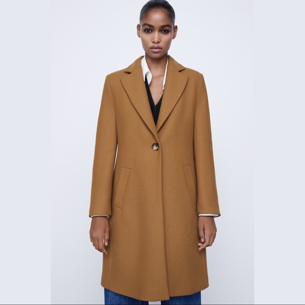 Zara Camel Italian Fabric Wool Blend Coat